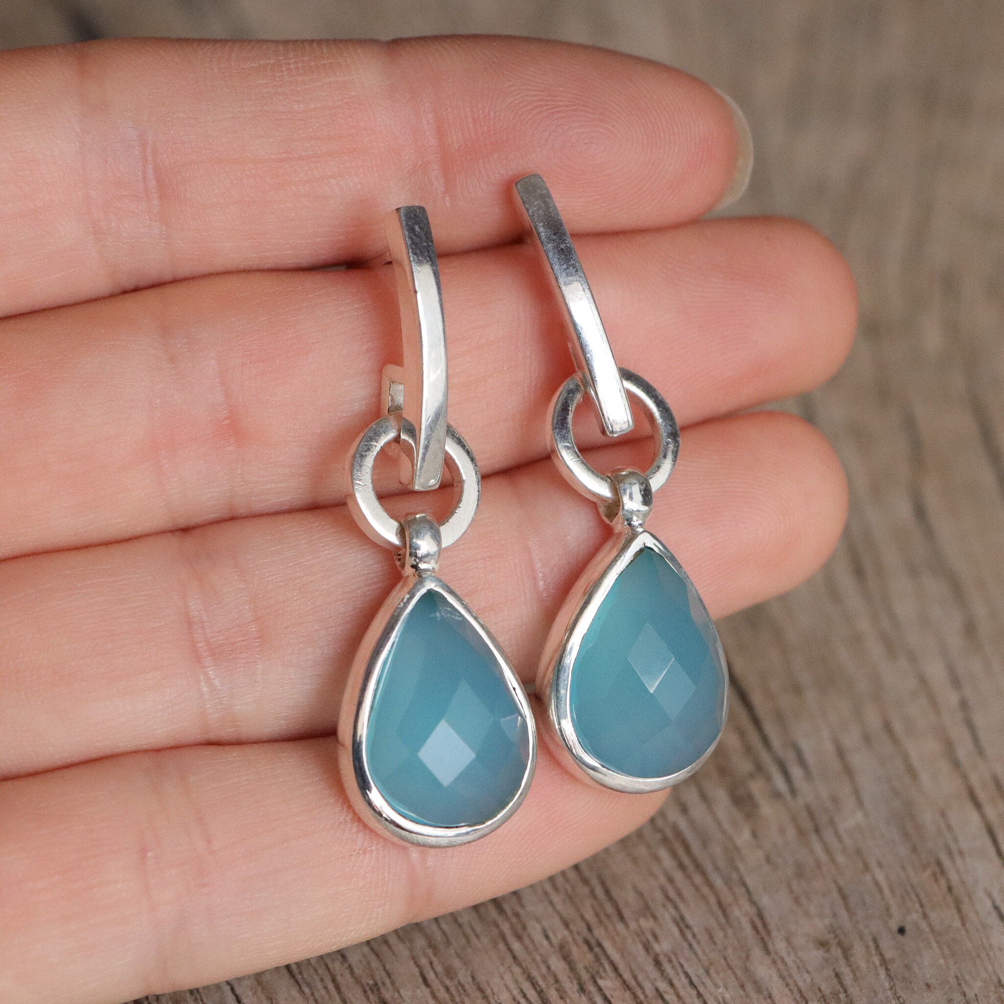 Chalcedony Teardrop and Triangle Earrings Gold-plated Sterling Silver Chalcedony Teardrop and Triangle Earrings Gold-plated Sterling Silver