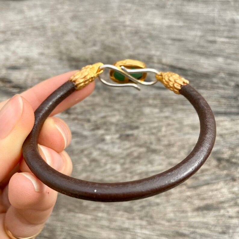 Chrysoprase gemstone lock bracelet eagle head unisex bracelet leather bracelet chrysoprase bracelet lock bracelet