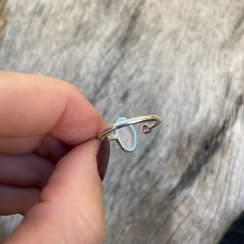 Moonstone and pink tourmaline silver open band US size 5 18 ring gift a friend sterling silver open ring adjustable ring