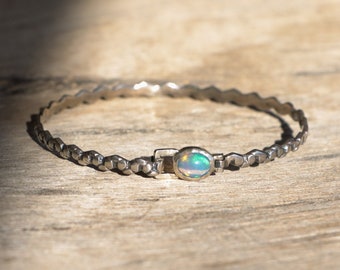 Ethiopian opal silver bangle, opal silver bracelet, opal sterling silver bracelet, decorative silver bangle, gemstone bangle, for her