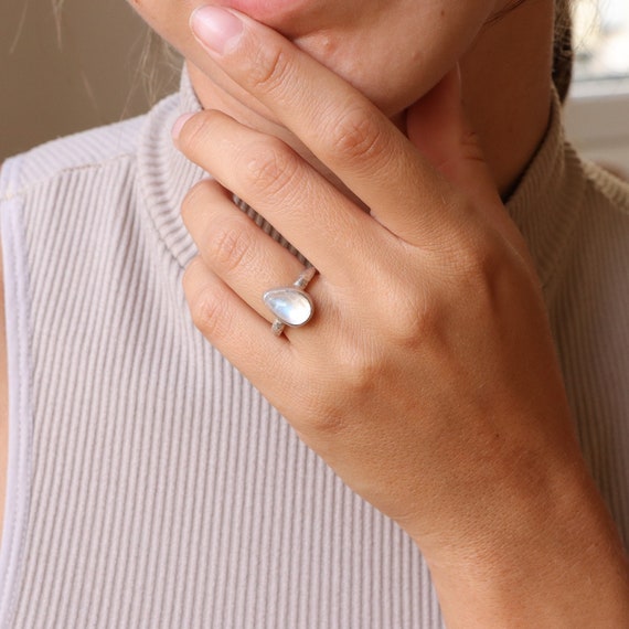 Rainbow Moonstone Ring Teardrop Moonstone Ring Pinky Ring