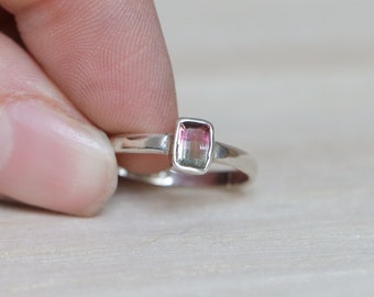 Bio tourmaline sterling silver ring, delicate silver ring, dainty ring, tourmaline jewelry, minimalist ring, womens ring, US size 6 ring