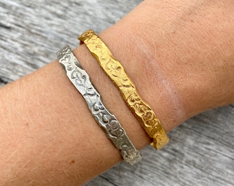 Sterling silver cuff bracelet, gold cuff bracelet, textured cuff, handmade cuff bracelet, love bracelet