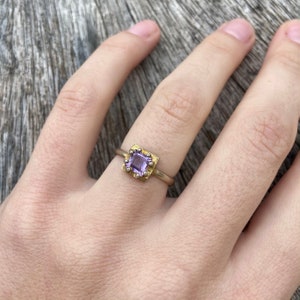 Amethyst silver gold plated ring, faceted amethyst ring, square shaped ring, dainty ring, US size 5 1/8