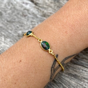 Black ethiopian welo opal bracelet, 3 stone chain bracelet image 4