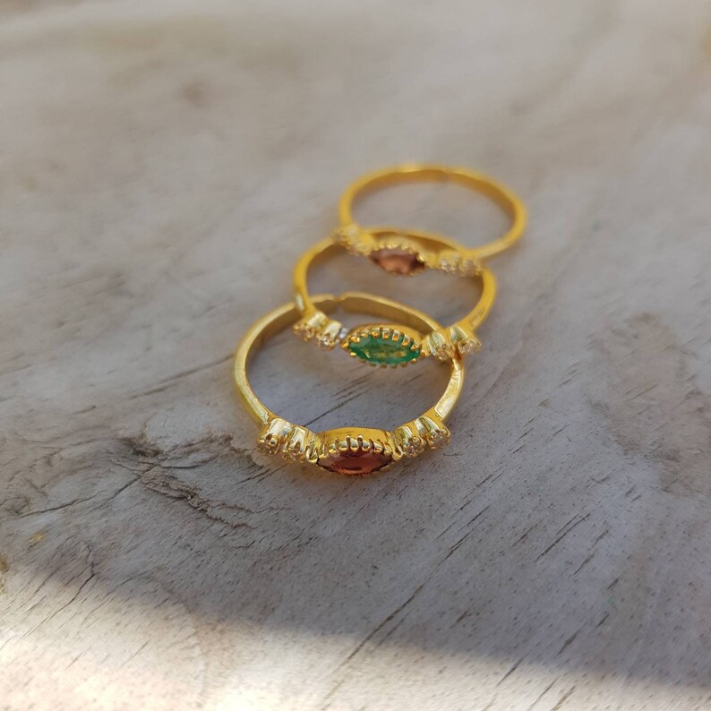Dainty emerald ring garnet ring diamond ring pink tourmaline ring