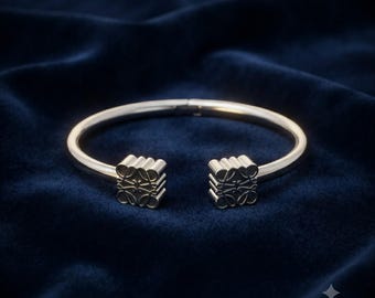 Vintage zilveren armband, manchetarmband in Loewe-stijl, retro minimalistische sieraden, elegante open manchetarmband, luxe cadeau voor vrouwen