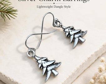 Zilveren kerstboomoorbellen, lichtgewicht boombedel hangoorbellen, wintervakantie sieraden, natuurcadeau voor haar