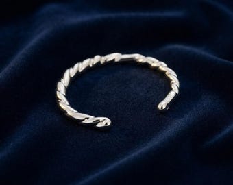 Vintage Silver Bracelet, Loewe Style Twisted Cuff Bangle, Retro Luxury Jewelry, Minimalist Sculptural Bracelet, Gift for Women