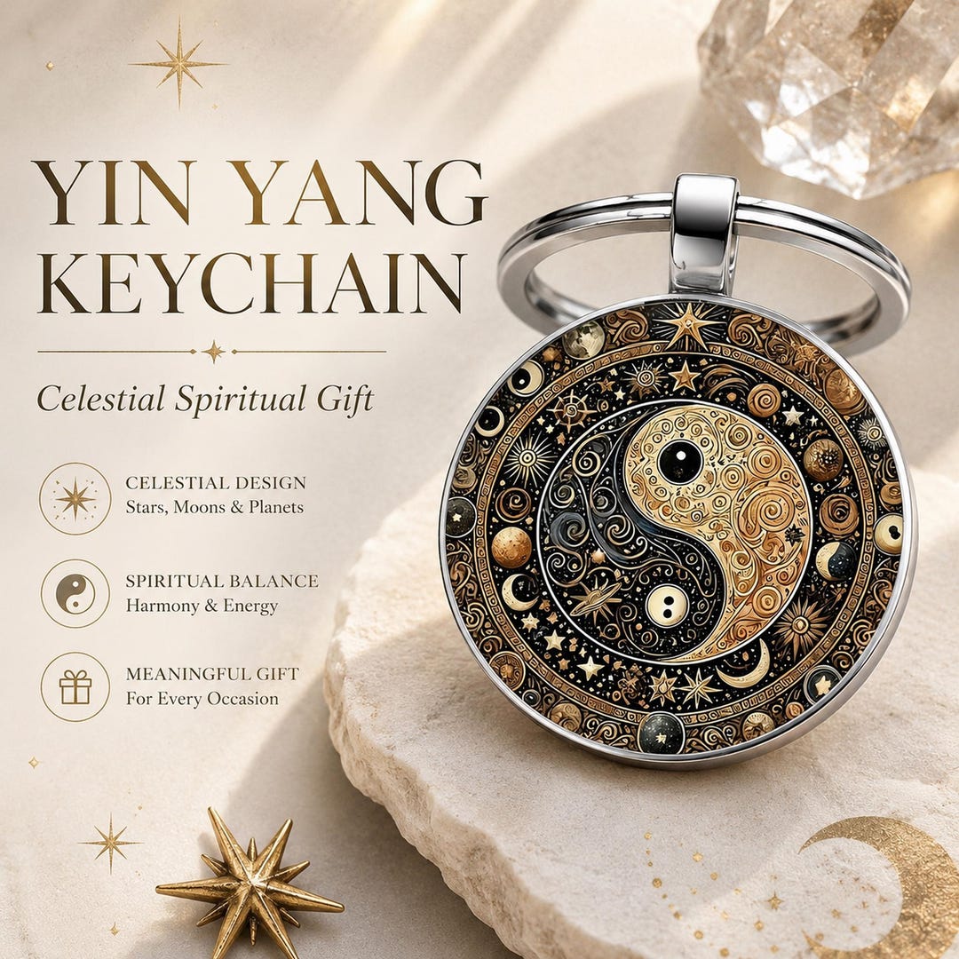 Yin Yang Keychain, Celestial Moon Star Keyring, Spiritual Balance Gift ...