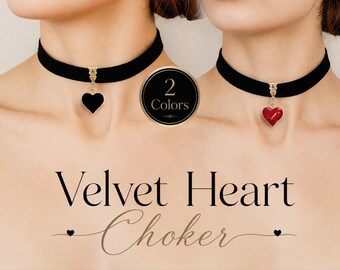 Fluwelen hartchokerketting, zwarte lintkraag met roodzwarte harthanger, gotisch Y2K-sieradencadeau