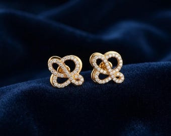 Vintage Gold Earrings, Loewe Style Crystal Bow Stud Earrings, Retro Luxury Jewelry, Elegant Rhinestone Statement Earrings, Gift for Women