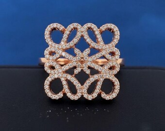 Vintage gouden ring, Loewe-stijl kristallen bloemenring, retro luxe statement sieraden, elegante cocktailring met strass-steentjes, cadeau voor vrouwen