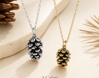 Dennenappel hanger ketting, zilver goud natuur bedelketting, bos sieraden, bos cadeau, minimalistische alledaagse ketting