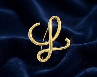 Vintage Gold Brooch, Loewe Style Abstract Pin, Retro Luxury Jewelry, Minimalist Statement Brooch, Elegant Fashion Gift for Women