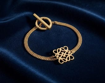 Vintage Gold Bracelet, Loewe Style Chain Bangle, Retro Luxury Jewelry, Elegant Toggle Clasp Bracelet, Minimalist Gift for Women