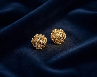 Vintage Gold Earrings, Loewe Style Round Stud Earrings, Retro Luxury Jewelry, Elegant Geometric Statement Earrings, Gift for Women