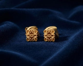 Vintage Gold Earrings, Loewe Style Stud Earrings, Retro Minimalist Jewelry, Elegant Luxury Earrings, Classic Gift for Women
