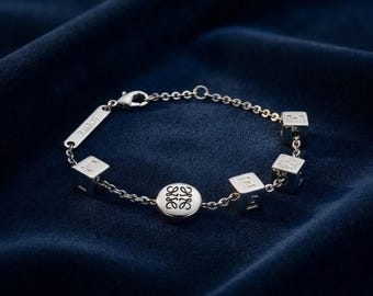 Vintage Silver Bracelet, Loewe Style Letter Charm Bracelet, Retro Luxury Jewelry, Minimalist Chain Bracelet, Elegant Gift for Women