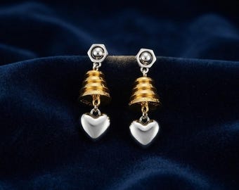 Vintage gouden oorbellen, Loewe-stijl hartvormige hangende oorbellen, retro luxe sieraden, elegante minimalistische hangende oorbellen, cadeau voor vrouwen