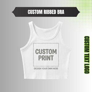 Custom Text Ribbed Bra Crop Top, Personalized Text Cropped Tank Top, Custom Saying Rib Gym Workout Shirt, Bachelorette Party Gift for Her