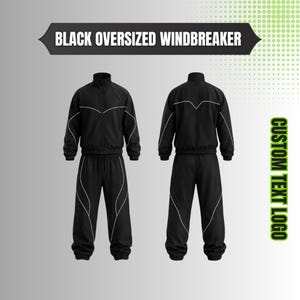 Coupe-vent de survêtement noir | Ensemble jogger cyberpunk streetwear blanc sur mesure | Vêtements techniques Vêtements de sport unisexe