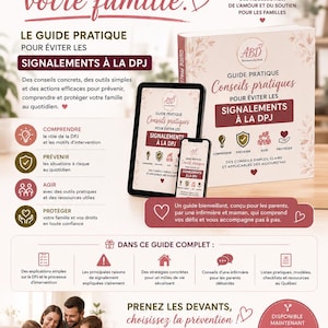 May include: A promotional poster in pink and white, with the text "Protect what matters most: your family." It features a guide to avoid child protection services reports, with advice, tools, and resources for parents. Includes a family photo.