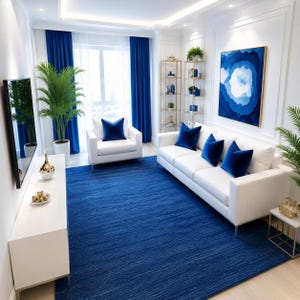 Royal Blue Wool Rug | Solid Blue Area Rug | Hand Tufted Minimalist Carpet | Modern Luxury Rug | Contemporary Living Room Rug