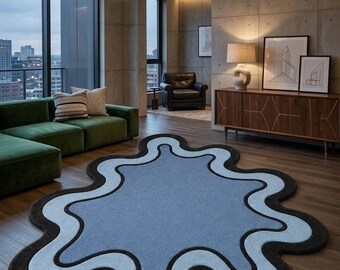 Abstract Organic Blob Rug, Modern Wavy Contour Carpet, Contemporary Living Room Floor Mat