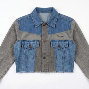 Streetwear Jacket One-of-a-Kind Upcycled Denim Cropped Jacket Sustainable Patchwork Jean Coat Zero Waste Fashion Cool Gift For Her