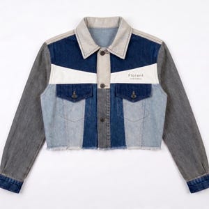 Streetwear Jacket One-of-a-Kind Upcycled Denim Cropped Jacket Sustainable Patchwork Jean Coat Zero Waste Fashion Cool Gift For Her