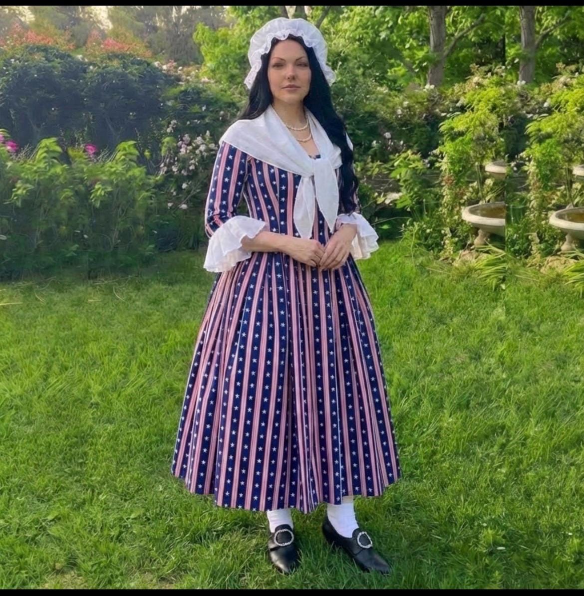 Colonial Katy Gown: 1776 Revolutionary War Dress, Mob Cap & Neck Scarf
