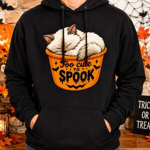 Too Cute to Spook Cat Halloween Hoodie |  Cute Pumpkin Cat Sweatshirt | Spooky Season Hoodie | Halloween Cat Lover Gift | Cozy Fall Pullover