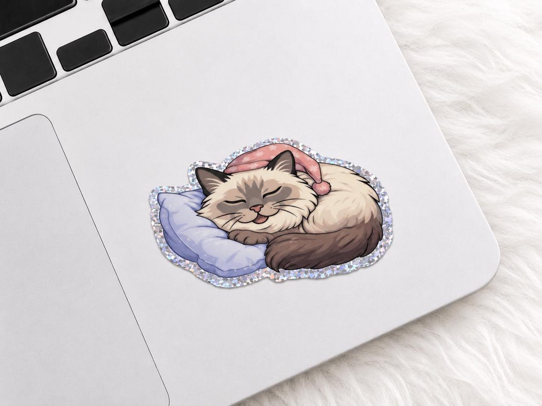 Sleeping Cat Glitter Sticker | Cute Cozy Kitty Vinyl Decal | Kawaii ...