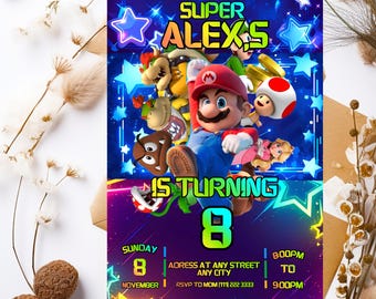 Super Mario Galaxy födelsedagsinbjudan, inbjudan till rymdfest (digital nedladdning)