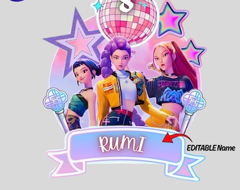 KPop Demon Hunters tårtdekoration | Redigerbar Huntrix PNG | Födelsedagstårta och muffinsdekorationer | KPop Demon Hunter festdekorationer | Digital PDF