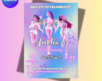 Kpop Demon Hunters födelsedagsinbjudan, Neon Girls festbiljett (digital nedladdning)