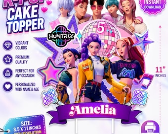 Printable Kpop Demon Hunters Cake Topper | Huntrix Birthday Topper, Editable Canva PNG, Girls cake and Cupcake Toppers, Digital PDF Download