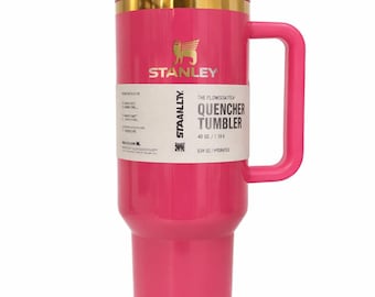 Vaso Stanley Quencher H2.0 de 1,18 litros (40 oz) – Edición rosa fucsia con borde dorado