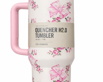Stanley Quencher H2.0 Tumbler 40oz – Pink Floral Gold Rim