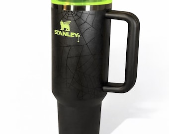 Stanley Quencher H2.0 Tumbler 40oz – Black Spiderweb Neon Green Edition