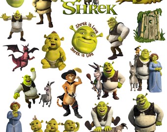 Shrek Clipart, Shrek PNG Bundle, Digital Files for Shrek Birthday with Donkey, Fiona , shrek alphabets and numbers, shrek cake toppers