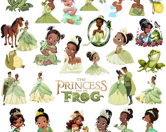 Baby Tiana Clipart PNG, Princess Tiana, Green Dress Crown Cute Girl, Printable Princess, Hand Drawn, Fairytale Party Nursery, Tiana Clipart