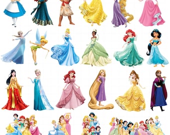 Princess PNG Cliparts Bundle, Princess Cartoon PNG Images, Birthday Theme Princesses Clipart Set, Transparent Background, Digital Download
