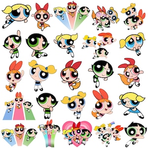 Powerpuffpinglorna PNG-paket, Powerpuff Clipart-bilder, tecknade PNG-filer, transparent bakgrund, digital nedladdning, direktnedladdning