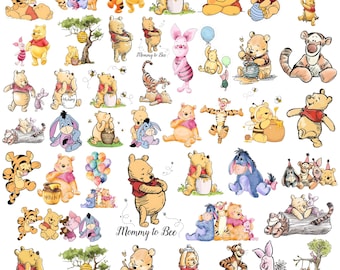 Baby Winnie the Pooh Changeable SVG PNG Bundle, Pooh Bear Clipart, Baby Shower Sublimation Tigger, Eeyore, Piglet Kids, Winnie the Pooh Png