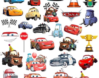 Cars PNG Cliparts Bundle, Lightning McQueen Tow Mater, Cars Characters PNG Cartoon Cliparts, Shirt, Cake Topper, Birthday, Cars Sublimation