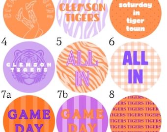 Clemson Tiger Knöpfe | Clemson Spieltag Buttons | Clemson Fußball Zubehör | College Football Buttons | Clemson Geschenke