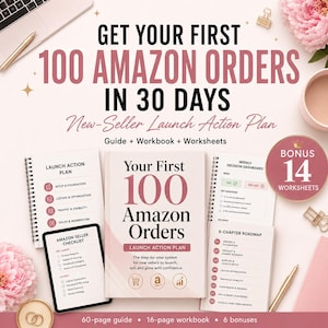Può includere: Un set composto da guida e quaderno di esercizi intitolato GET YOUR FIRST 100 AMAZON ORDERS IN 30 DAYS. Include un piano d'azione per il lancio, una lista di controllo per venditori, un cruscotto decisionale settimanale, una tabella di marcia e 14 schede bonus.