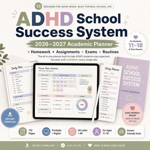 Stop Missing Homework: ADHD Student Planner 2026–2027, Printable Executive Function School Workbook